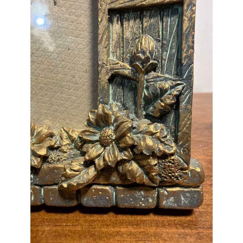 Vintage Rustic Garden Window Picture Frame Bronze Gold Verdigris Floral 2.1
